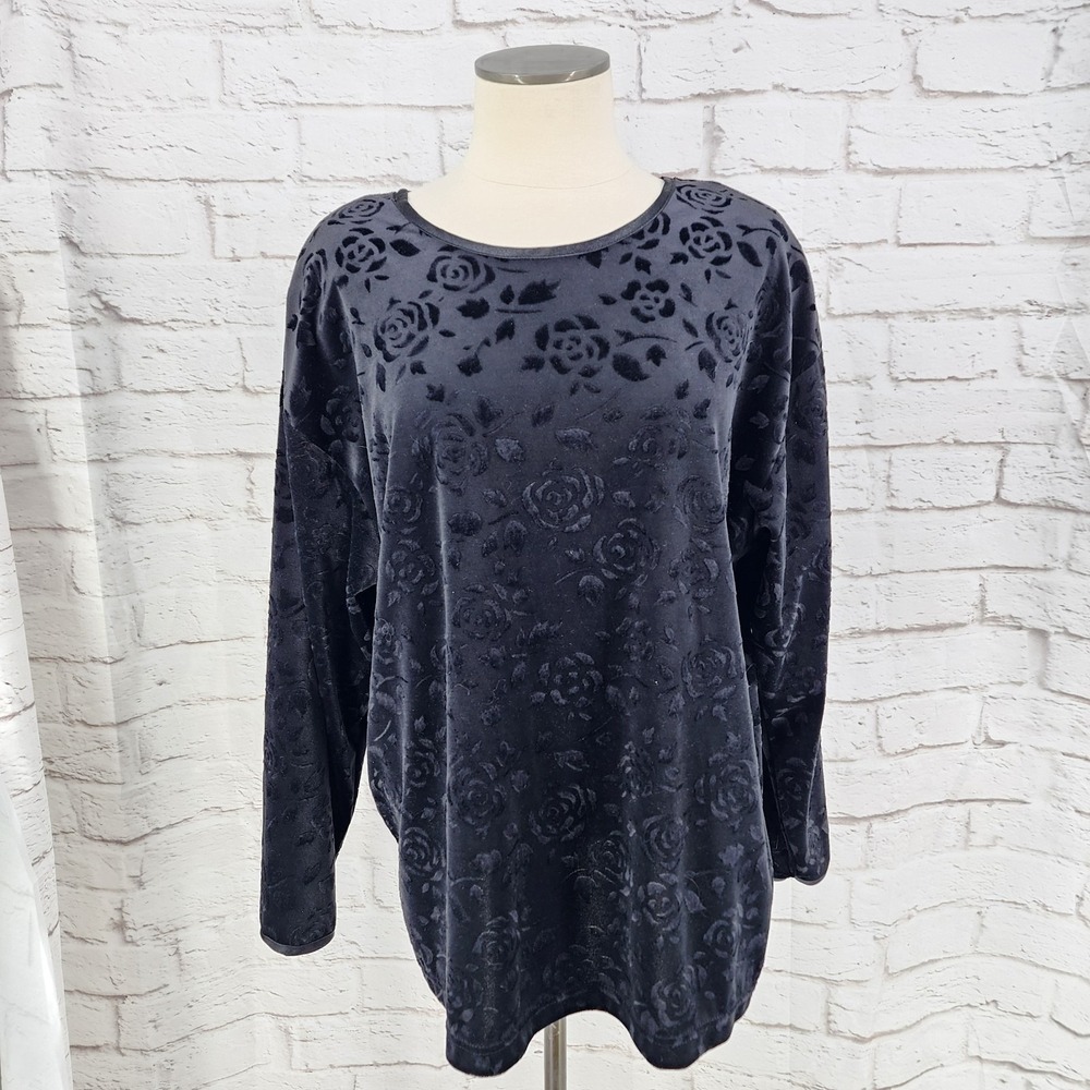 Vintage Whimsigoth Velvet Top Rose Dark Fairy Gothic Romantic Black Size Large